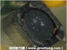 使用銀(Ag)鍍層的電源電感器(Power Inductors)，經(jīng)過推力測試后，零件端點上已經(jīng)看不到任何鍍層的痕跡了，所以其耐推力就比較小。