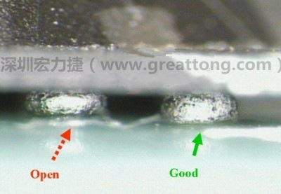 BGA錫球直徑變大，表示焊錫空焊(solder skip)