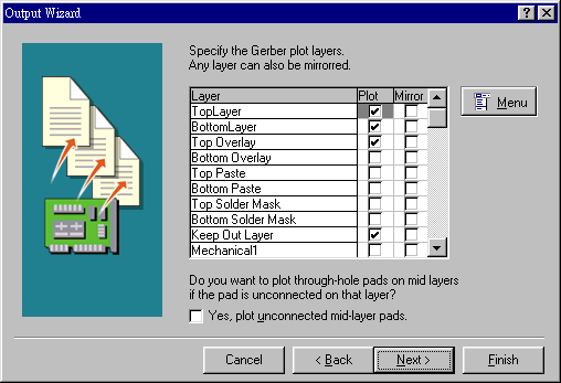 決定Gerber文件要繪制的板層，依據(jù)實際狀況勾選各個板層。