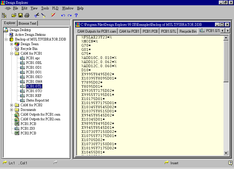 要檢查各Gerber輸出文件，則在瀏覽器中打開CAM Output for PCB1，即可看到一系列Gerber輸出文件。