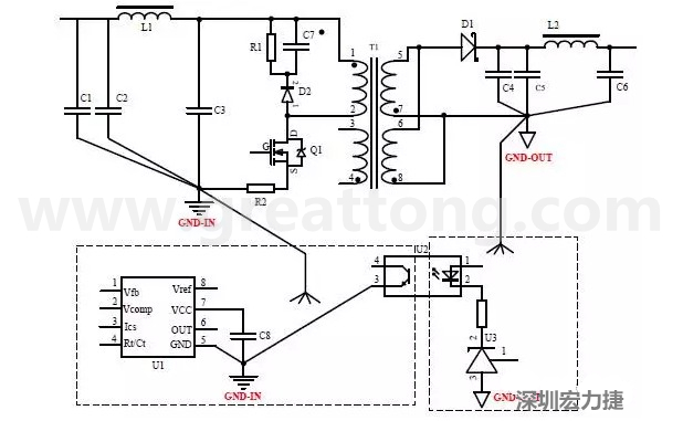 功率回路和控制回路要注意分開，采用單點接地方式