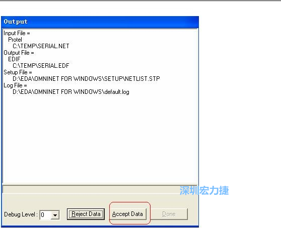系統(tǒng)彈出一個輸出窗口，點擊 Accept Data。完成后點擊“確定”，再點擊“Done”關(guān)閉輸出窗口。退出 Omninet for Windows。