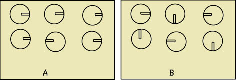 所有徑向電容的負極朝向一邊可很容易發(fā)現(xiàn)錯誤(A)，反之則較為困難(B)
