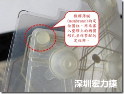 橡膠薄膜(membrane)的定位圓柱，可以用來塞入塑膠上的橢圓形孔洞，最為緊配的定位之用。