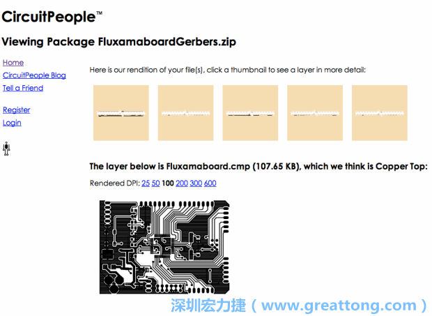 預(yù)覽Gerber格式中最簡單的方式是使用來自Circuit People的免費(fèi)線上工具。