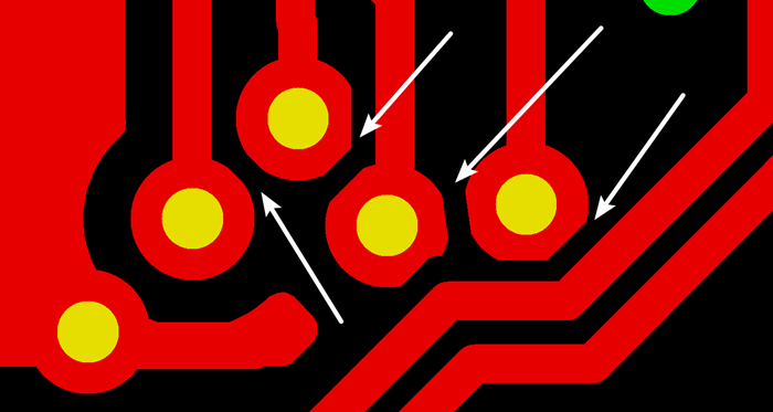 多層板中過孔會在每層線路上都有孔環(huán)，且每個層孔環(huán)周圍環(huán)境有夾線也有不夾線，環(huán)境各不一