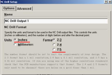 將格式改為“Inches 2：5”（ 以確保資料精度，反之孔與線路有偏移現(xiàn)象；）點(diǎn)OK完成鉆孔文件轉(zhuǎn)換